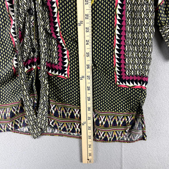 Uncle Frank Tunic Top Womens XS Geometric Button Front Tie Neck Aztec Boho Artsy - Picture 9 of 16